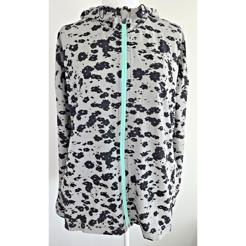 Adidas Hoodie Zip Up Sweat Shirt W Sz M Black Grey Abstract Floral Pattern Fun
